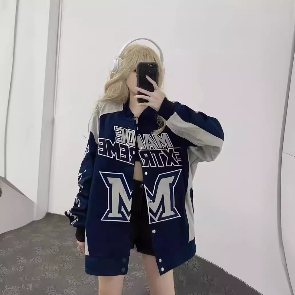 Amerikansk vårkappa för män och kvinnor, höstens toppmode, ny trend, helbroderad jacka_voghion.com
