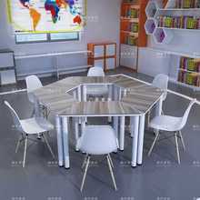 批发六边形创意拼接桌椅培训班课桌椅简约梯形组合桌团体活动手游