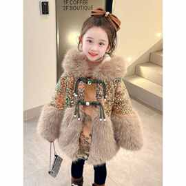 女童冬装防皮草女宝宝洋气宽松加厚外套中小童毛毛衣加绒大衣