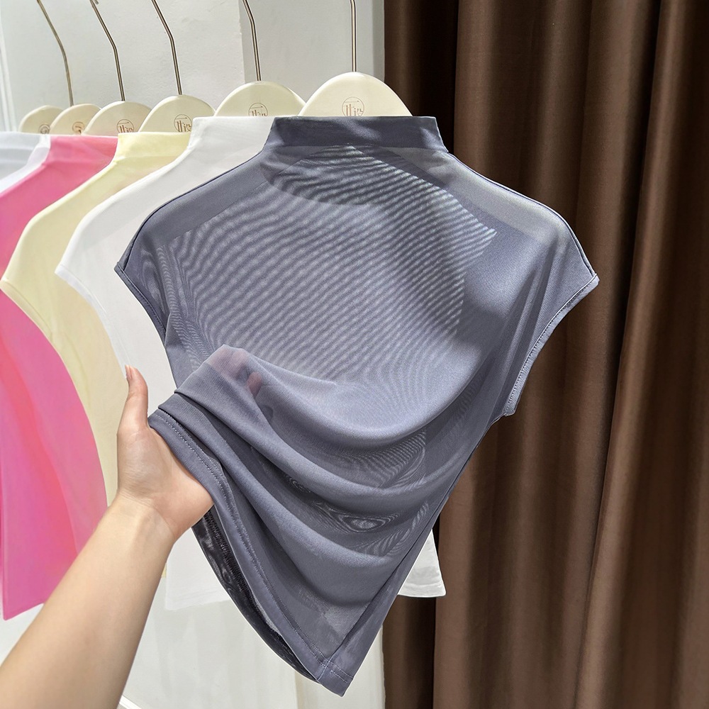 Ning Xinyi Ice Silk Mesh High Neck Sleeveless Top, Thin, Slim Fit, Breathable, Skin-Friendly, Inner Layer, Decorative Collar
