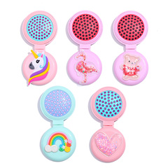 Bestselling cute cartoon sticker colorful airbag foldable mirror comb children's smooth hair girl portable comb and mirror set