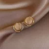 Кошачий глаз (круглые серьги, серебряный штифт)