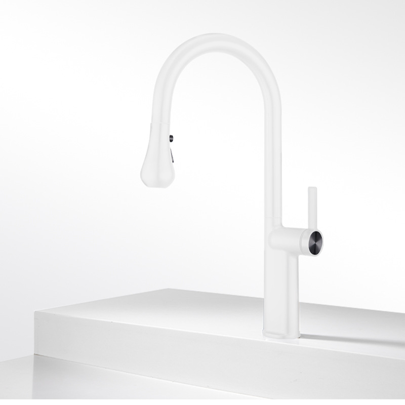 Pistola gris agua fría y caliente girando y tirando del grifo del fregadero girando y tirando del grifo del fregadero de varios engranajes