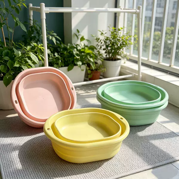 Foldable washbasin for home use, portable travel plastic basin, thickened, available in various sizes, suitable for student dormitories and laundry use