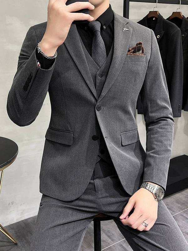 Костюм, комплект, (международная торговля), 3 предмета, корейский стиль, slim fit