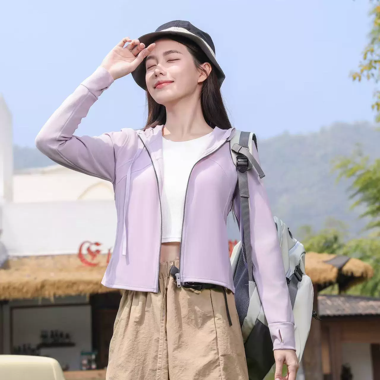 2025夏季新款防晒服休闲百搭防晒衣运动短款连帽网纱透气罩衫外套