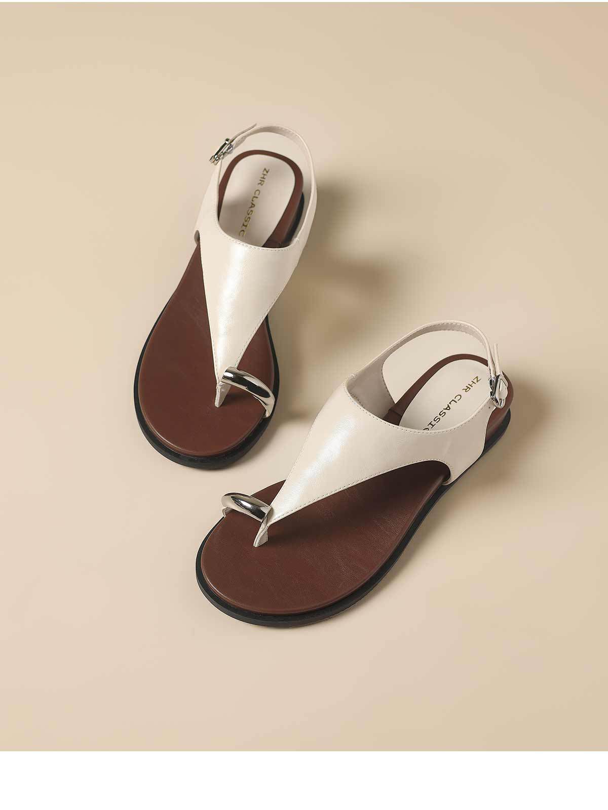 Sandal xỏ ngón nữ kiểu Pháp cổ điển phong cách La Mã đi biển — Q85 Màu be chi tiết 17