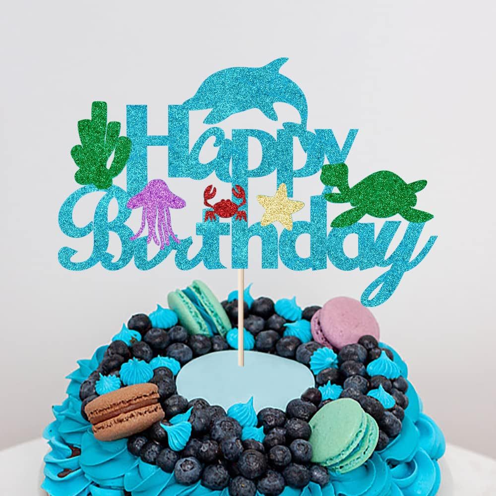 2024 nuevo estilo feliz cumpleaños decoración de pastel tema de animales marinos fiesta de cumpleaños decoración de pastel transfronterizo