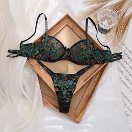 2025欧美跨境新款性感蕾丝刺绣舒适聚拢透气奢华高贵文胸内衣套装