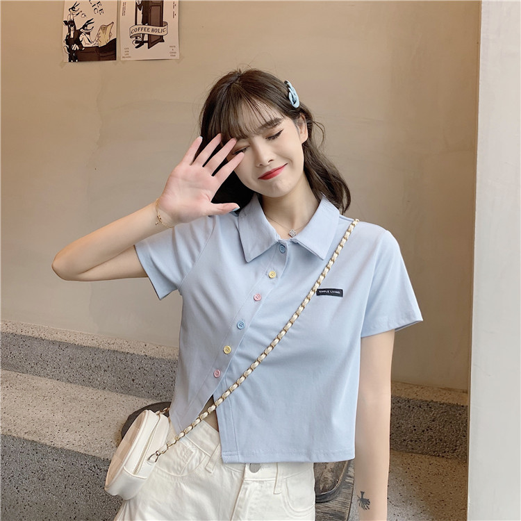 Women's T-shirt Short Sleeve T-Shirts Patchwork Button Simple Style Solid Color display picture 19