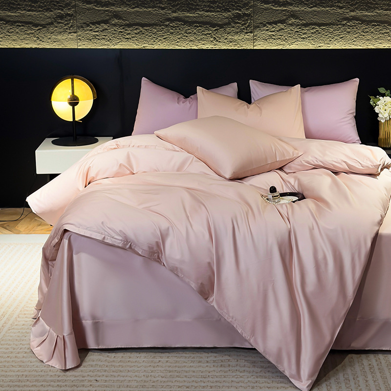 Luxury Cotton Satin Bed Sheet Set Simple Solid Colour 4-piece_voghion.com