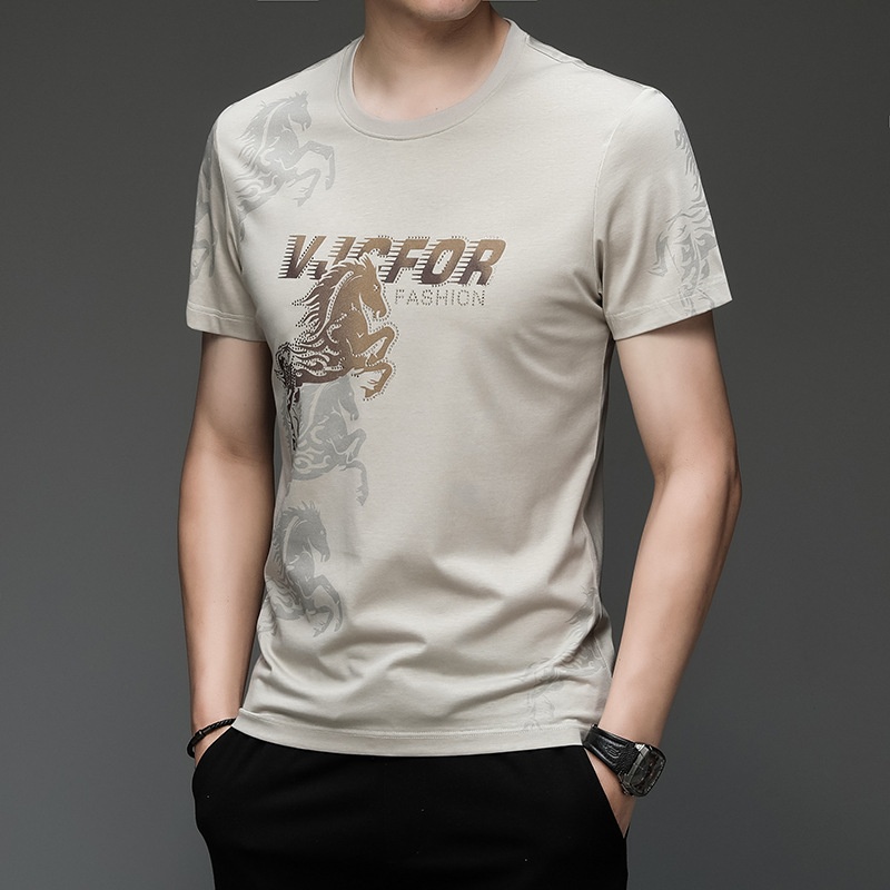 Summer Men's Trendy Short-Sleeved Tops, Versatile Young and Middle-Aged Men's T-Shirts, Round Neck, Refreshing Thin Cotton T-Shirts, Comfortable Breathable Shirts