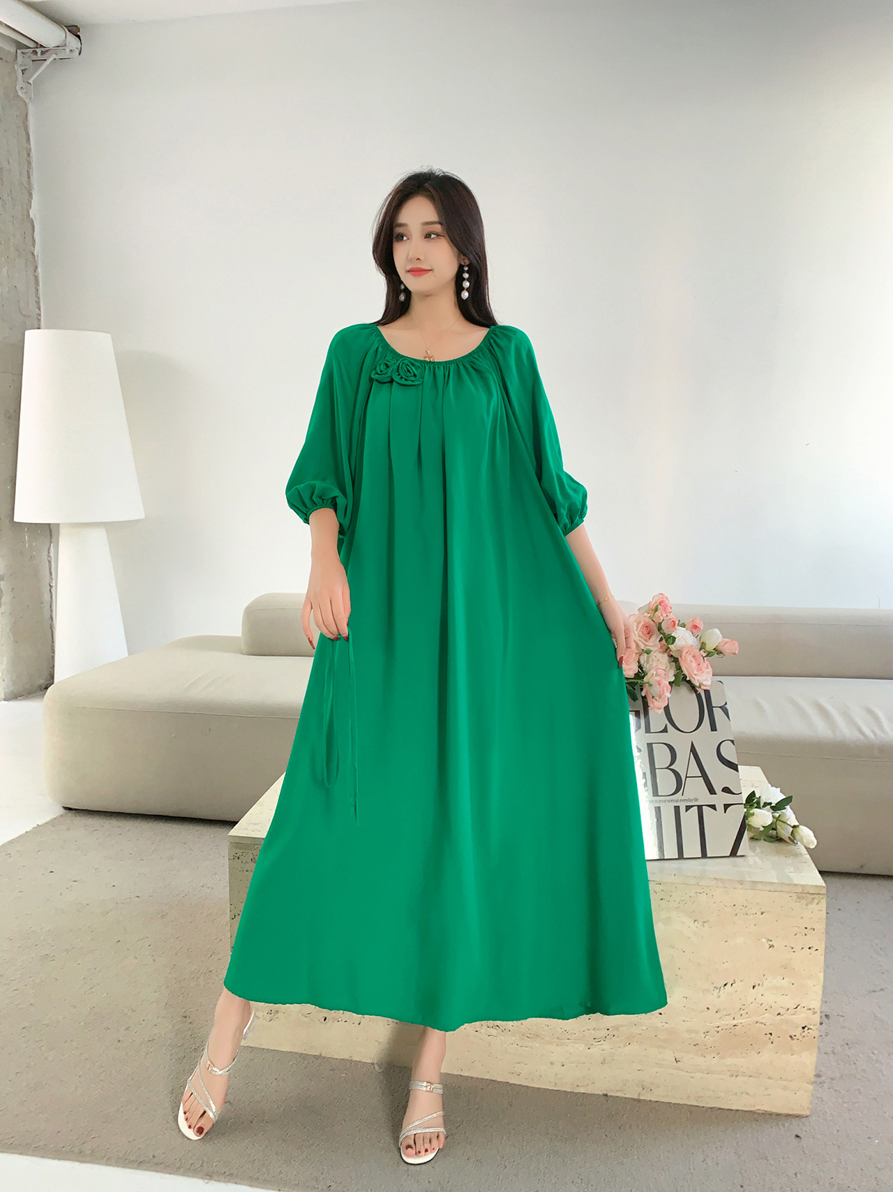 Ropa de mujer de talla grande transfronteriza europea y americana, vestido informal de algodón largo hasta la rodilla, holgado y cómodo, para verano, ropa de maternidad.