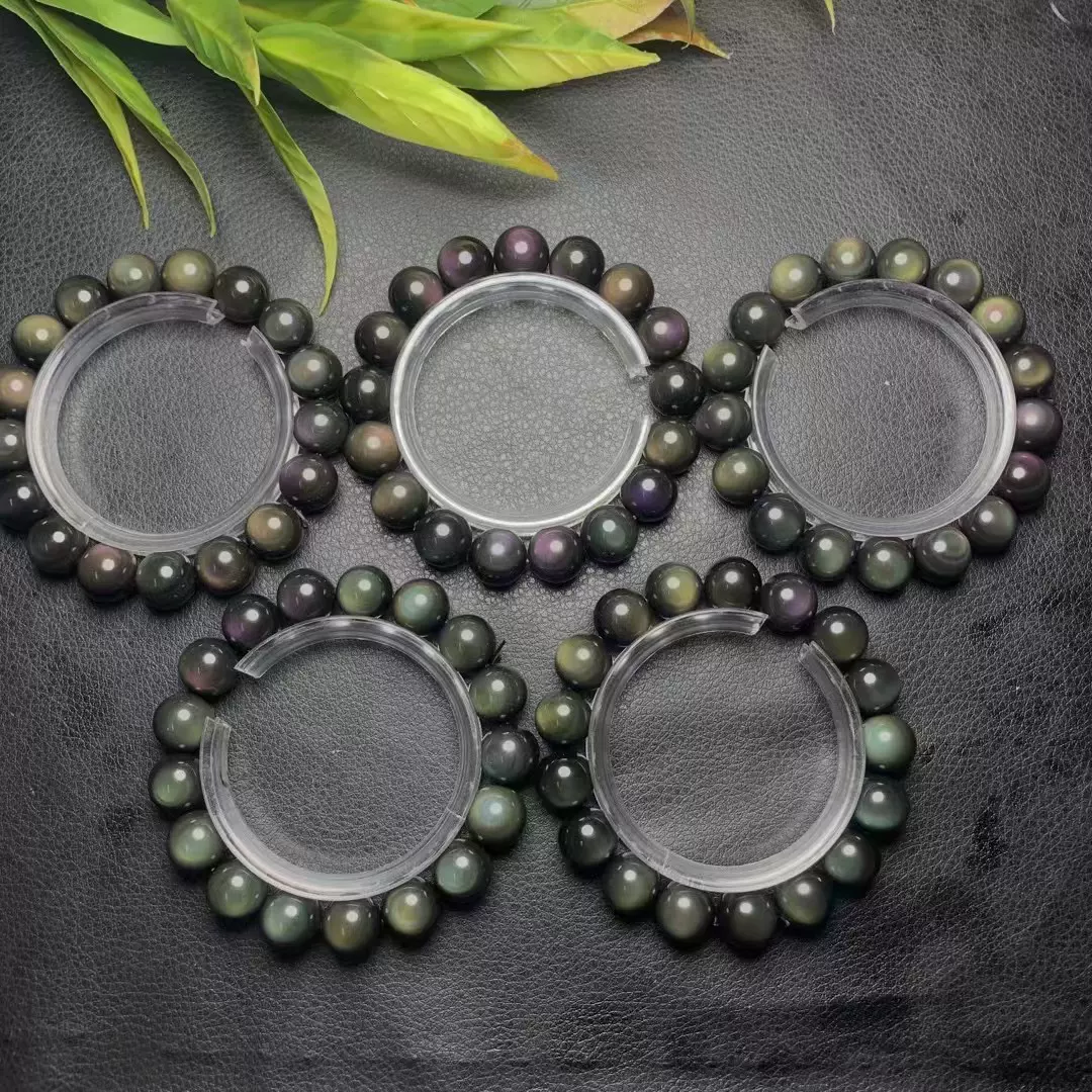 高品质 双彩眼黑曜石手链 彩虹眼黑曜石 颗颗带眼 紫光绿光 黑曜