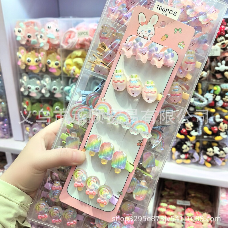 かわいい真珠光沢のあるグラデーションカラー笑顔流星レインボーロリポップアイスクリームアイスクリーム子供用ヘアピン小学生ヘアピン|undefined