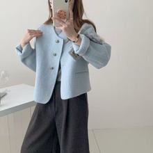 2025年秋季新款小香风双面毛呢外套女高级感气质韩版圆领呢子上衣