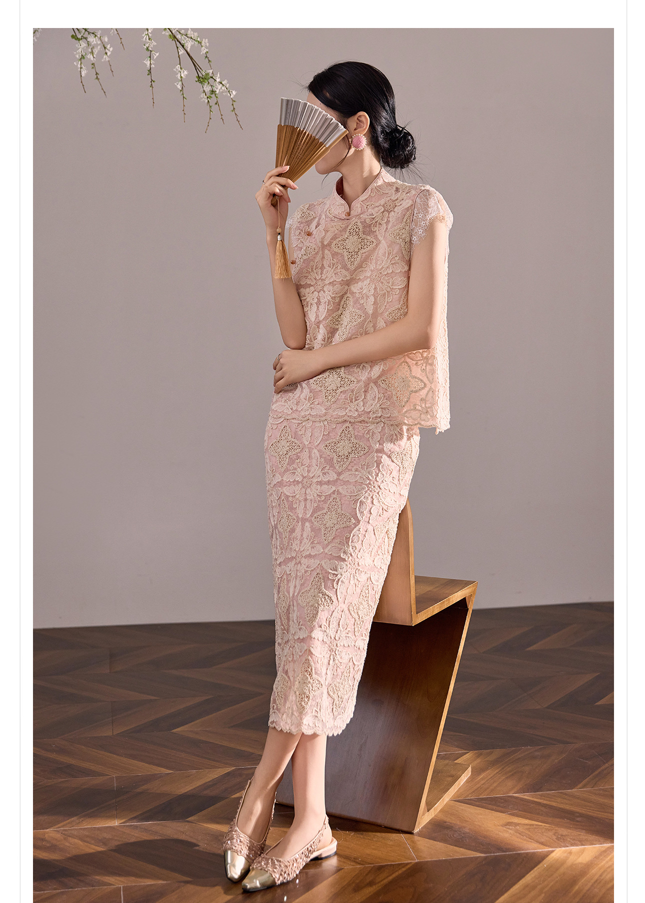 Set áo vest và chân váy ren thêu hoa phong cách Trung Hoa mùa hè — nửa váy, Trang chủ chi tiết 14