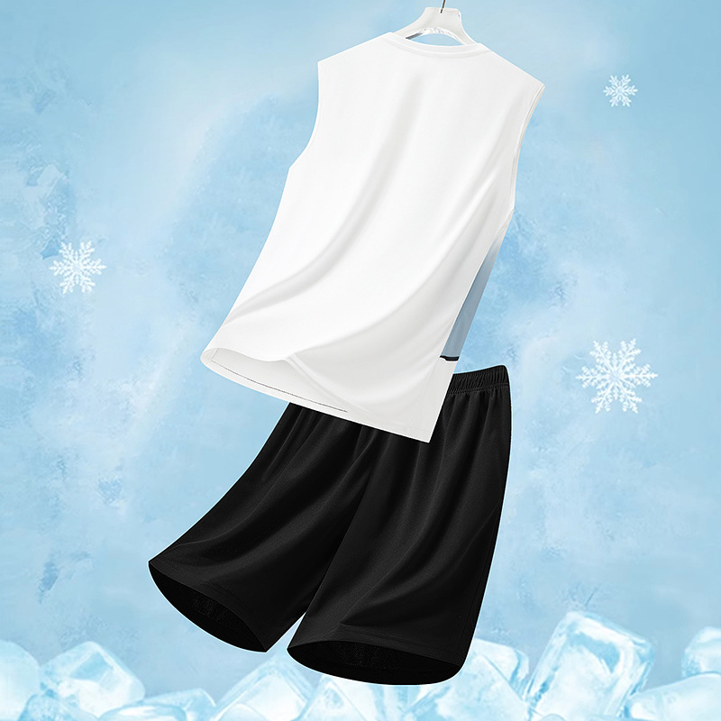 Traje deportivo para hombres de verano, traje casual para hombres, impresión graduada, suelta de dos piezas, chaleco de secado rápido, pantalones cortos para hombres