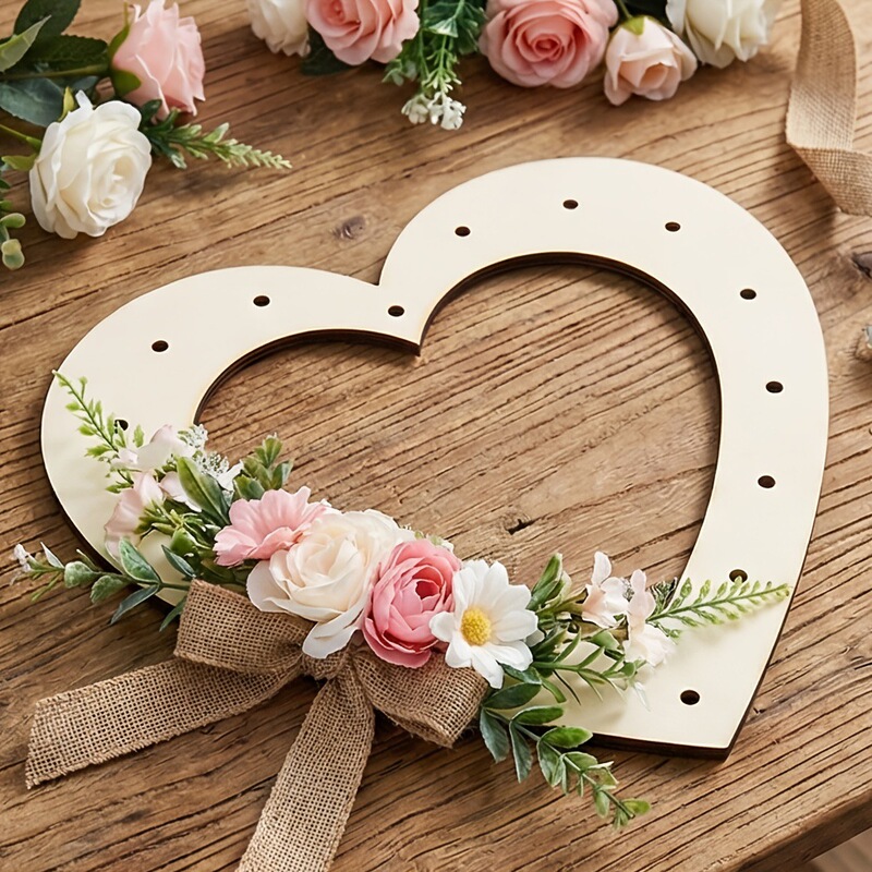 Wooden heart-shaped hollow wreath frame, used for making decorations and New Year's door garden wreaths Wooden heart-shaped hollow wreath frame, used for making decorations and New Year's door garden wreaths