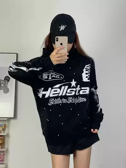 New Hellstars Sweatshirt Retro Ins Paint Peeling Mud Dye Beauty Trendy High Street Hand-Painted Graffiti Sweatshirt Hoodie