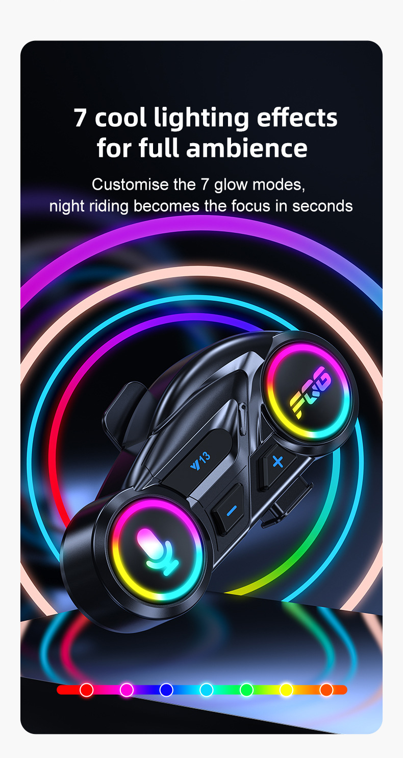 Cross-Border New Model Y13 Helmet Bluetooth Headset Fm Radio Colorful Waterproof Noise Reduction Long Battery Life Multi-Linkage Mobile Phone