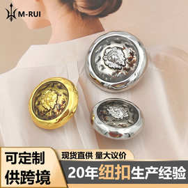 复古英伦学院风透明胶狮子头圆形金属手缝扣大衣西装外套风衣扣子