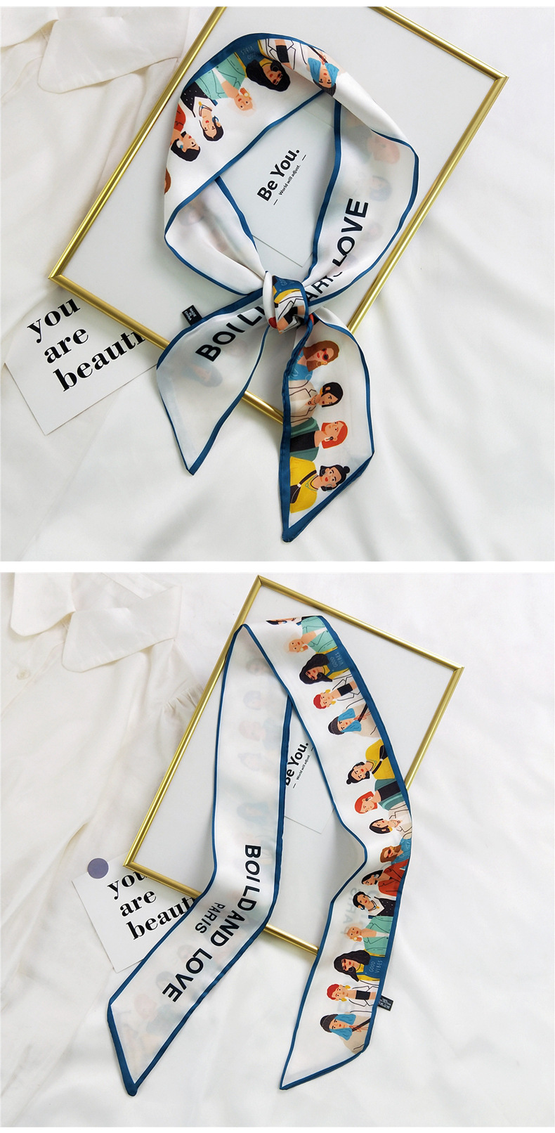 20g Weight Silk Scarf Classification Travel Occasion Unisex Gender Sweet Style Khaki, Multicolor, Dark Blue, White, Red, Green, Blue, Yellow, Black Color Fashion Silk Scarf Hair Tie 5