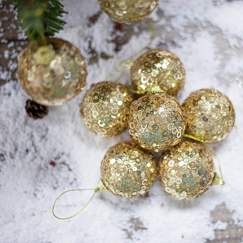 6cm8 Champagne oro pequeña bola de Navidad bola de espuma de lentejuelas decoración de vacaciones de Navidad bola colgante centro comercial casa bola colgante
