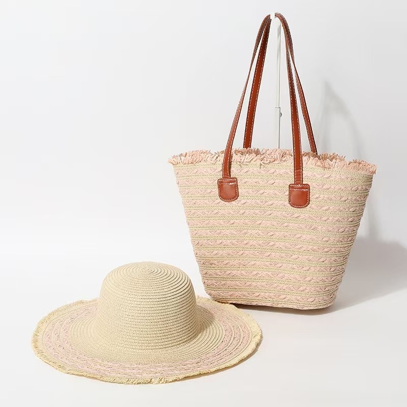 新しい麦わらバッグ、小さな花柄のスーツ、帽子、旅行や休暇の必需品、便利で軽量|undefined