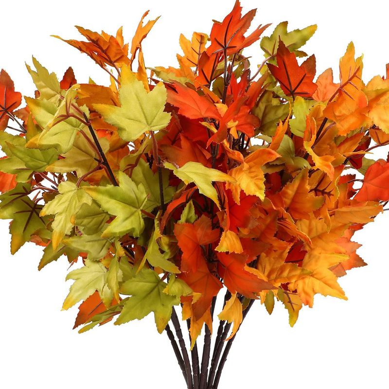 カエデの葉人工紅葉の枝偽秋の花フラワーアレンジメント感謝祭の装飾ホームキッチン農家テーブルセンターピース|undefined