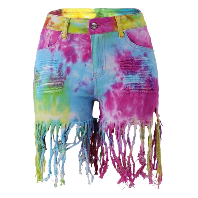 Verano 2023 Internet celebridad rasgado vaina cintura baja alta elástica American Amazon en stock pantalones vaqueros de las mujeres de borla teñida