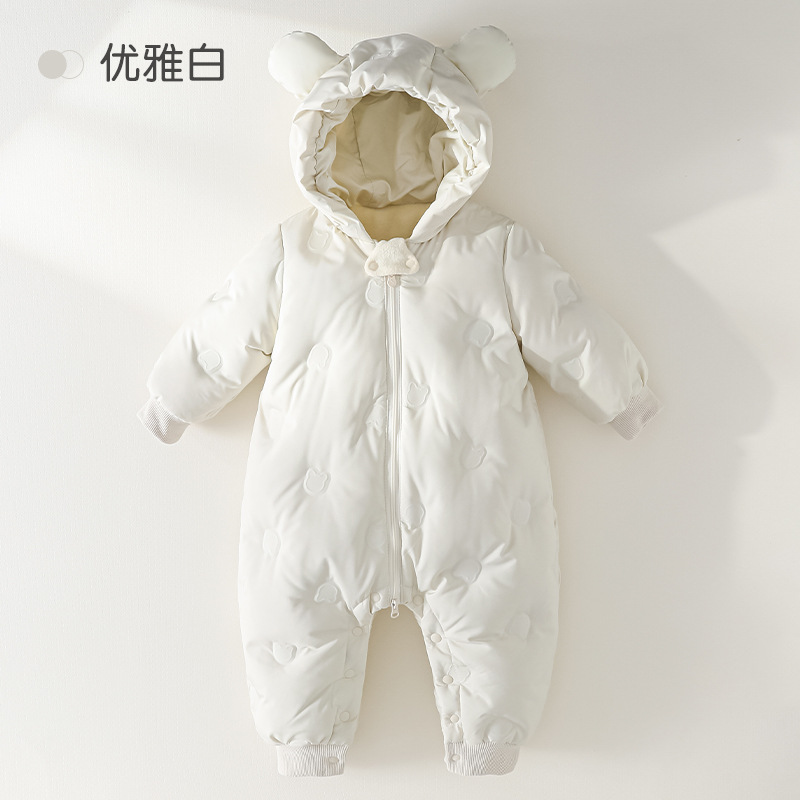 Chaqueta de plumas de una pieza para bebés y niños pequeños Ropa de gatear para niñas recién nacidos engrosada otoño e invierno nueva ropa de salida mameluco con capucha