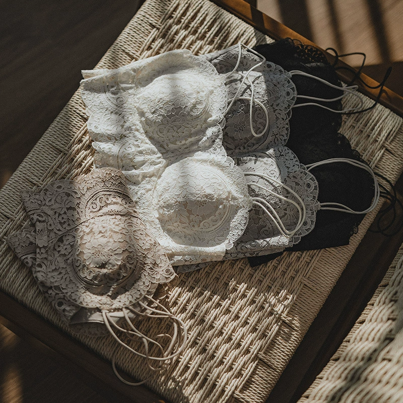 Lace wireless bra, push up bra, underwear as outerwear, breathable straps, push up T-shirt, french style, beautiful back