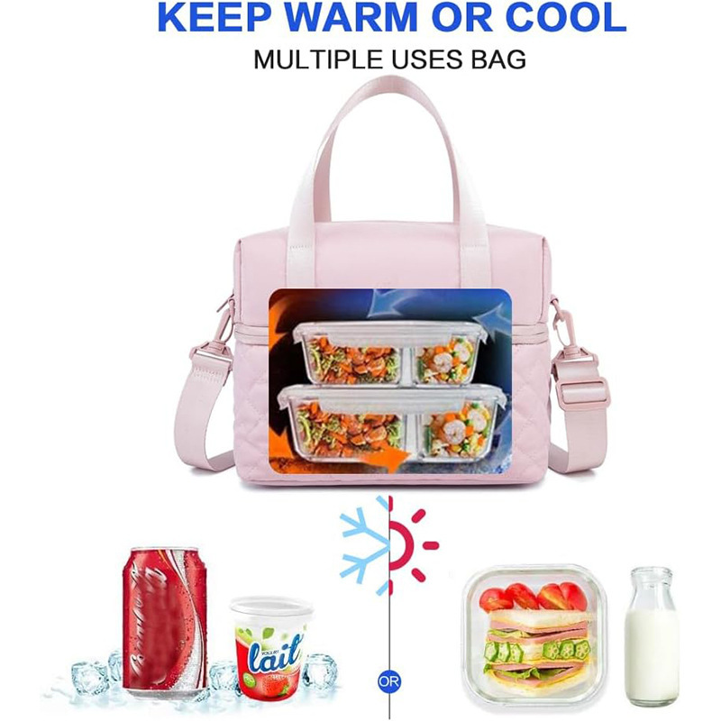 Amazon nuevo tipo de bolsa de almuerzo para damas portátil bolsa de almuerzo a prueba de fugas bolsa de refrigeración de nylon aislante medio