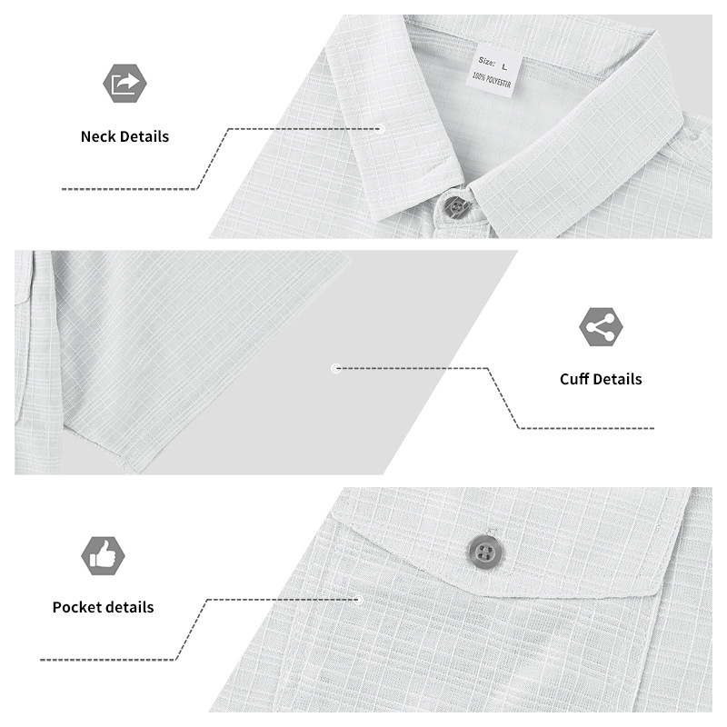 Chemise d'été à manches courtes pour homme, couleur unie, double poche, décontractée, pour les vacances_voghion.com