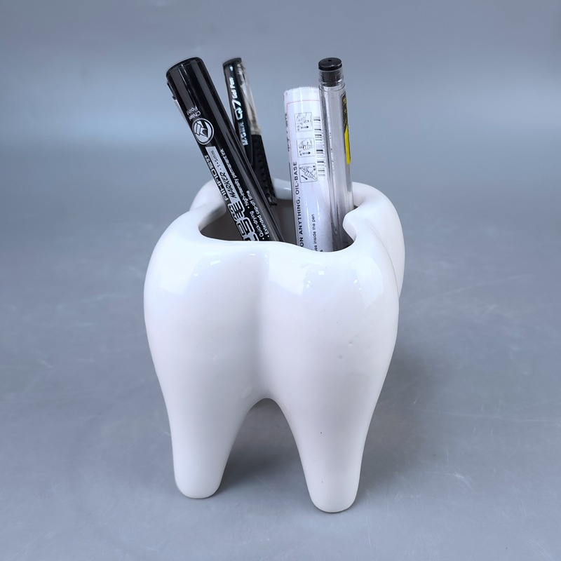 Personalidad creativa, forma de dientes divertidos, portalápices de cerámica, forma de dientes blancos, copa de cepillo de dientes, portalápices, adornos de almacenamiento