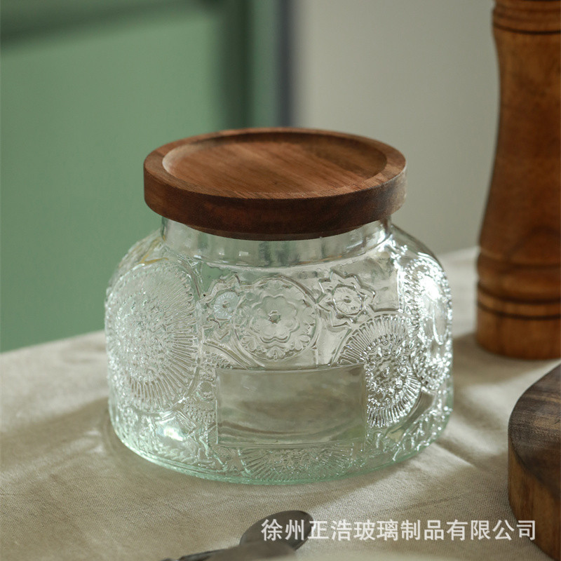 日式复古雕花密封玻璃罐子厨房分装收纳糖果干果无铅果酱沙拉酱瓶