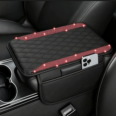 Armrest Box Mat, New Diamond: Armrest box pad - red-rhinestone