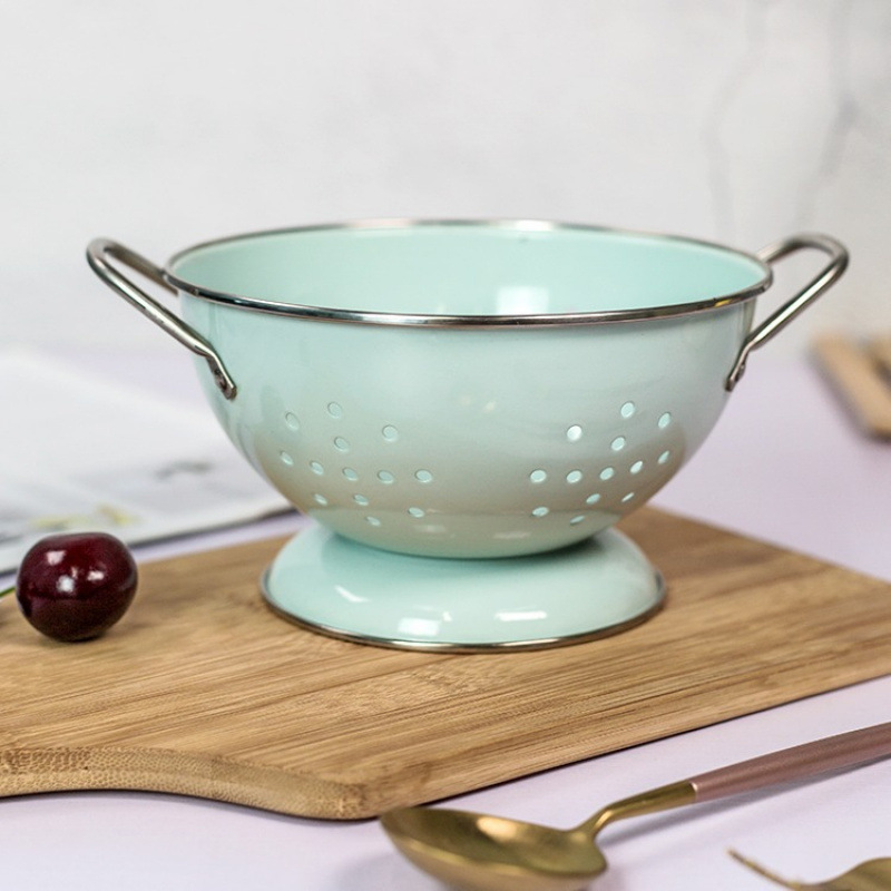 Pink Nordic style milk white small large draining double-eared bowl…