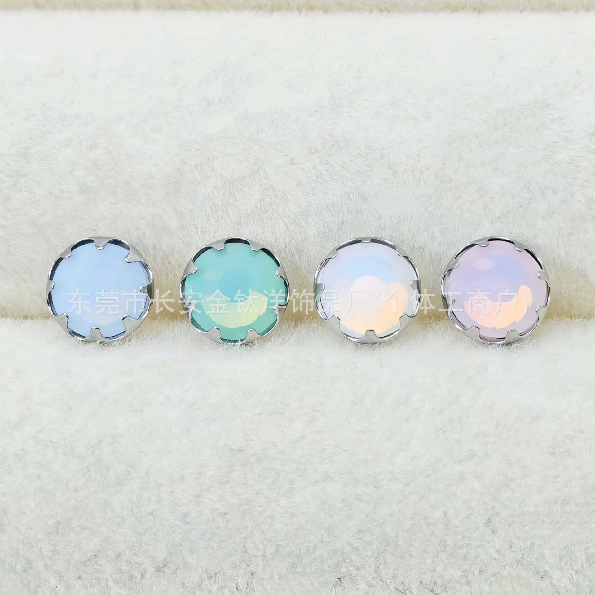 F136 Titanium Opal Inlaid Tongue Lip Ear Navel Piercing Barbell - G23 Alloy Body Jewelry detail image 7