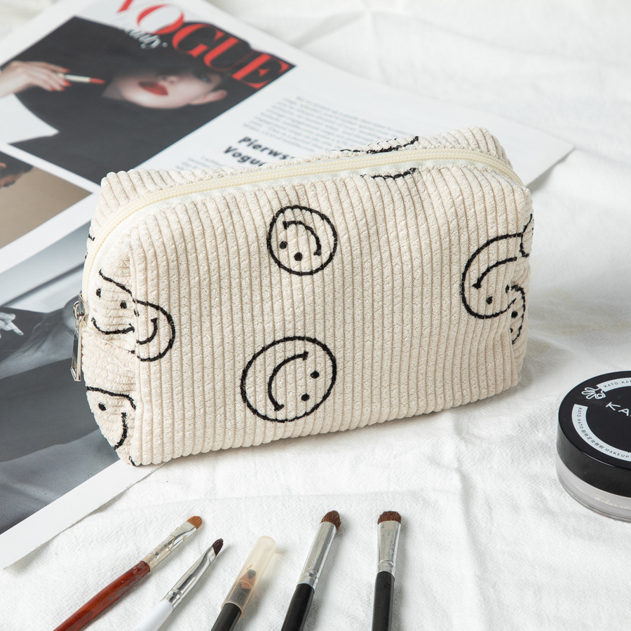 스퀘어 화장품 가방 스마일리 코듀로이 베이지