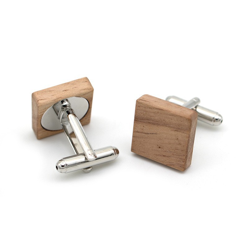 Walnut Wood Cufflinks and Tie Clip Set Retro Wooden Cufflinks and Tie Clips Solid Wood French Wooden Cuffs