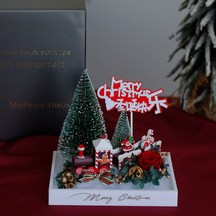 Regalo de Navidad flor eterna árbol de Navidad Rosa tren regalo de cumpleaños para la novia acrílico flor seca