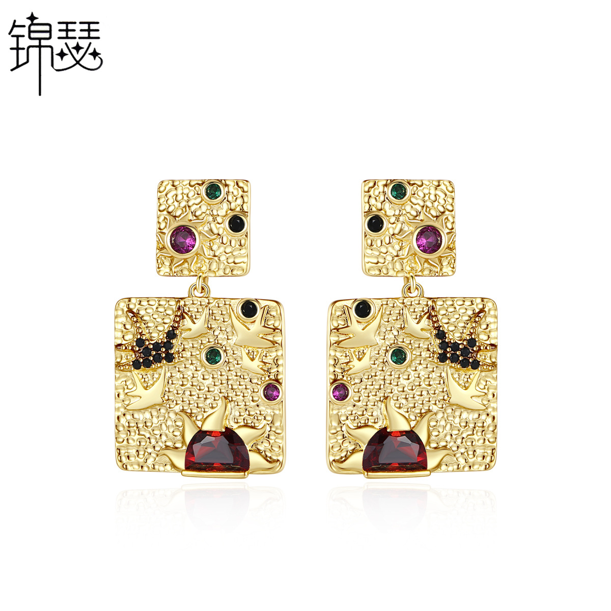 retro design brass geometric square fashionable elegant earrings…