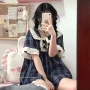 娃娃领格子春秋款长袖家居服