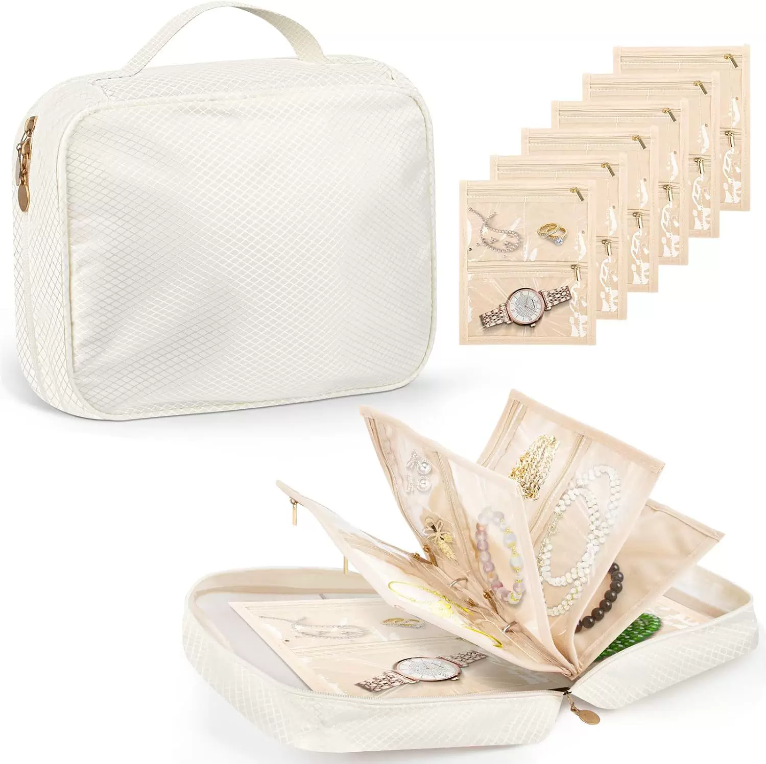 旅行珠宝袋收纳册透明拉链丝绒袋耳环戒指项链手链活页首饰拉链包