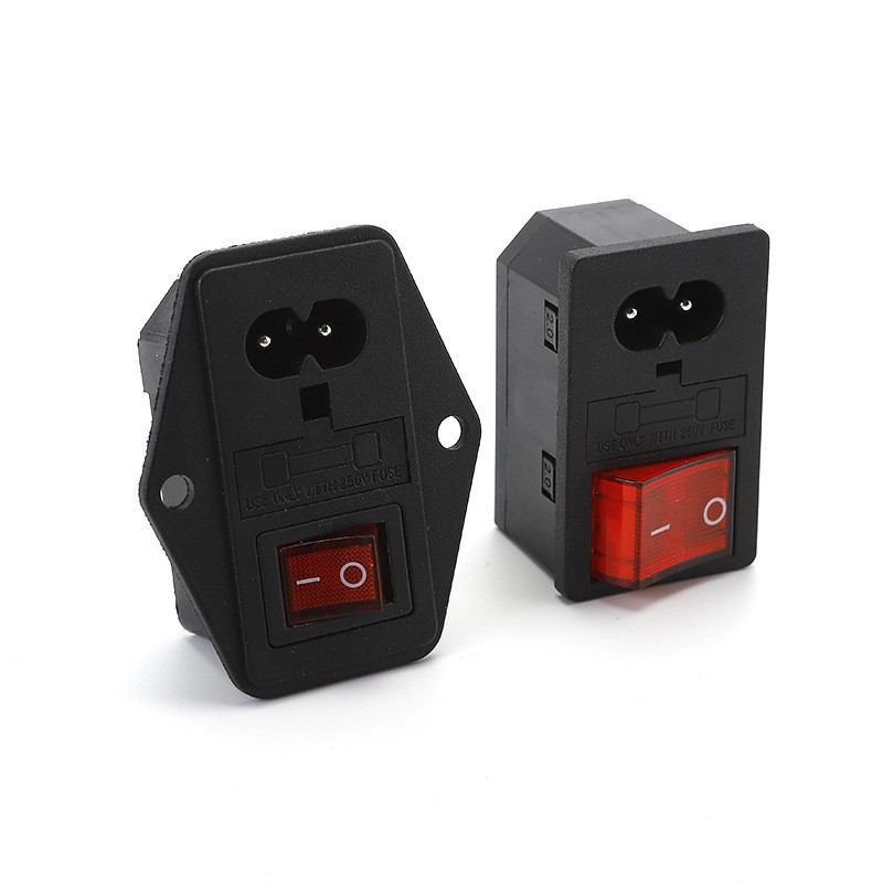 8字形三合一 插座带螺丝孔卡式 带开关 带保险管 AC电源插座 AC01