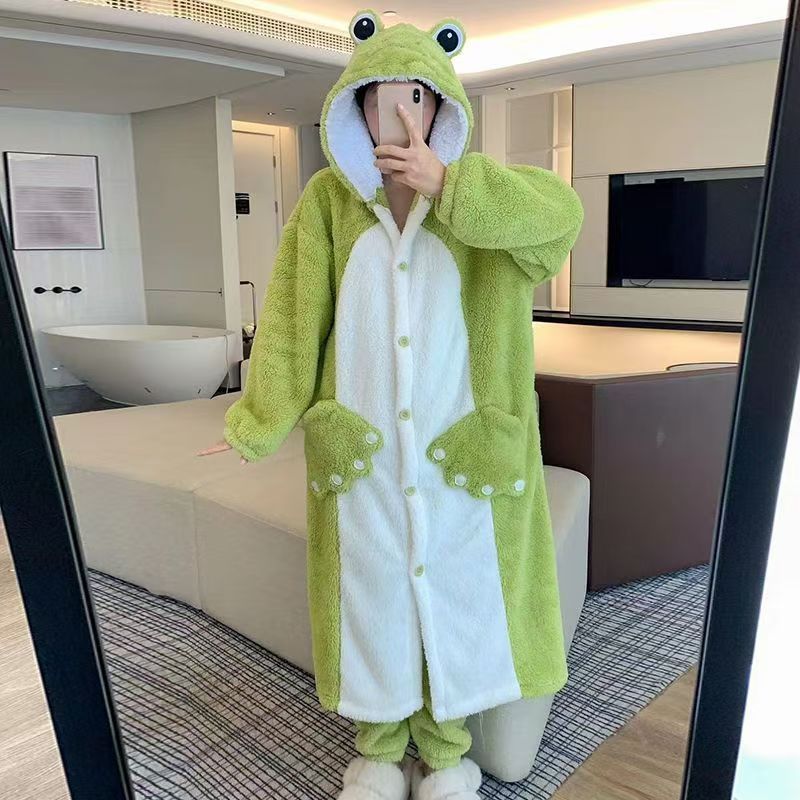 艾莎の王女のパジャマの女性の冬のサンゴのベルベットは厚い保温のフランネルの中の長いタイプの帽子の冬の寝衣をプラスします。|undefined