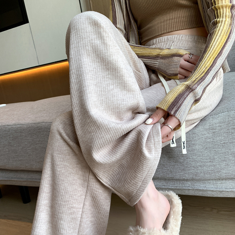 カシミヤのワイドパンツの女性の秋冬の新型のハイウエストはやせています。|undefined