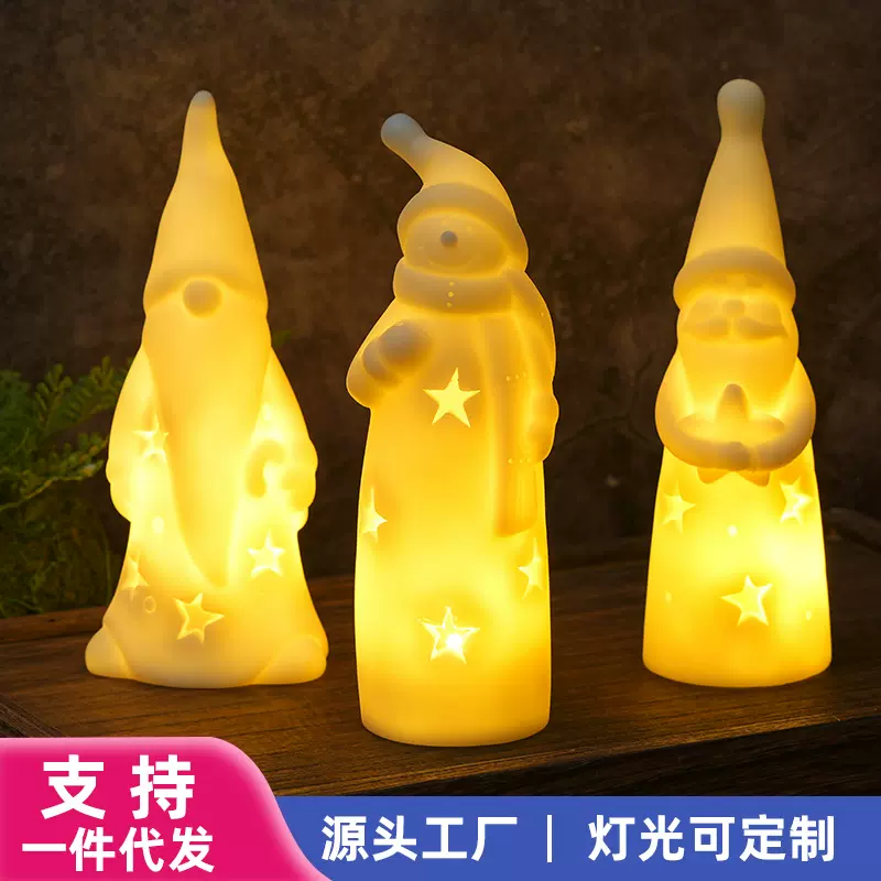 跨境圣诞小夜灯创意卧室床头灯氛围灯LED蜡烛灯夜市摆地摊夜灯批